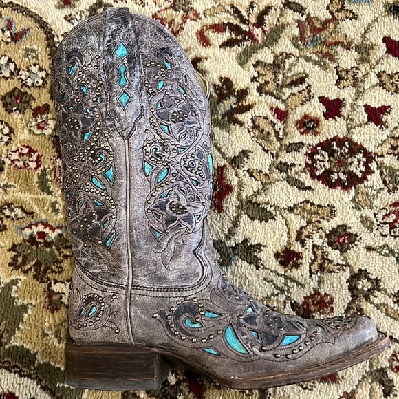 Womens Corral Vintage Turquoise Inlay & Stud Cowgirl Boots A1149 - Picture 9 of 15